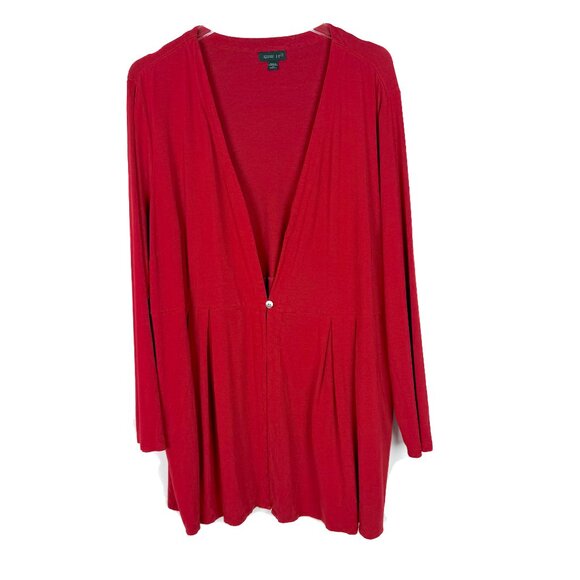 J. Jill Wearever Collection Pleated One Button Peplum Cardigan Red Plus Size 2X - Picture 2 of 10